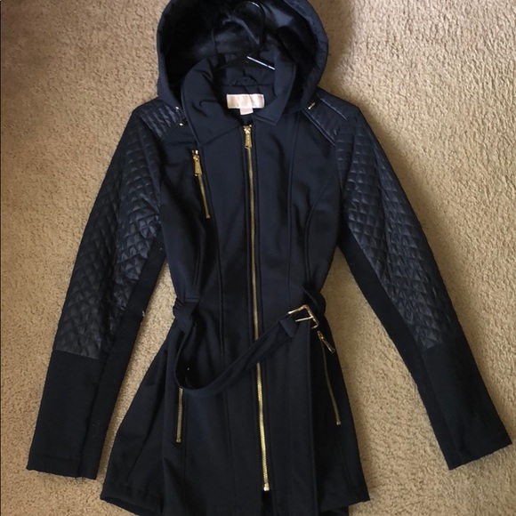 Michael Kors Jackets & Blazers - Michael Kors navy and gold hooded trench